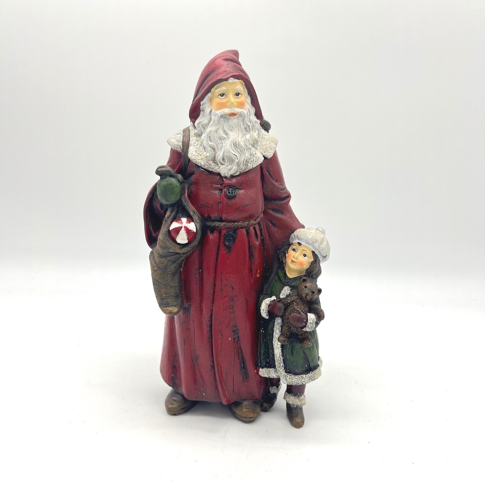 Vintage Santa Claus and Girl Christmas Figurine Festive‎ Holiday Decor